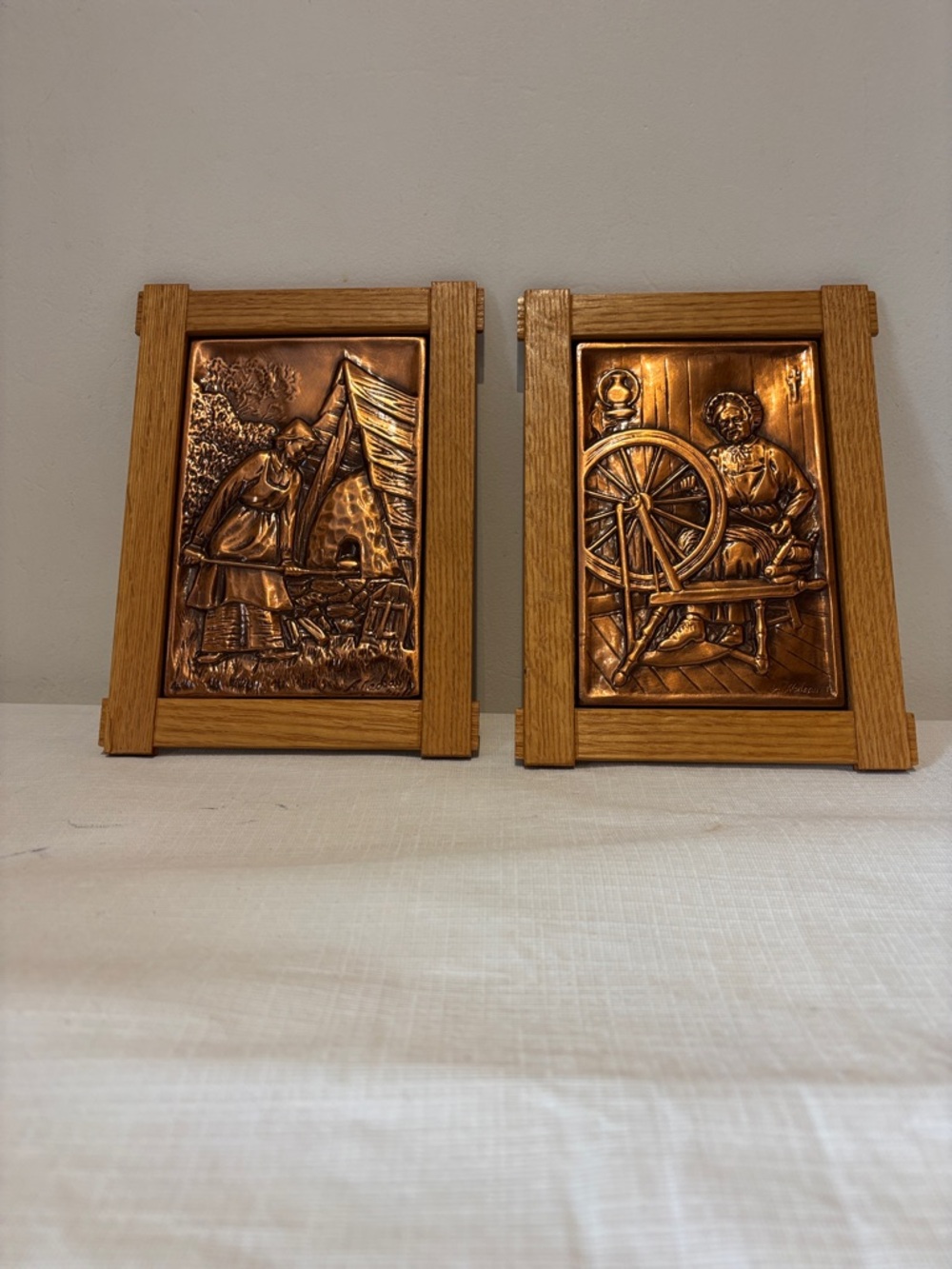 Two 1970s Vintage Copper Embossed Framed Art